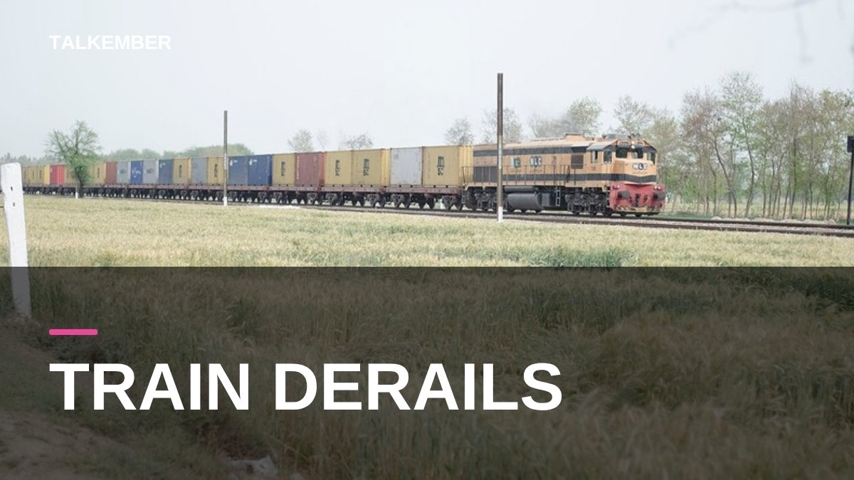 A train on the Multan–Bahawalpur railway line passing wheat fields (file photo, 2017); not the derailed train